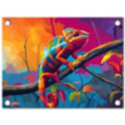 Kameleon - Tak - Gestreept - Bladeren tuinposter los doek klein -3d