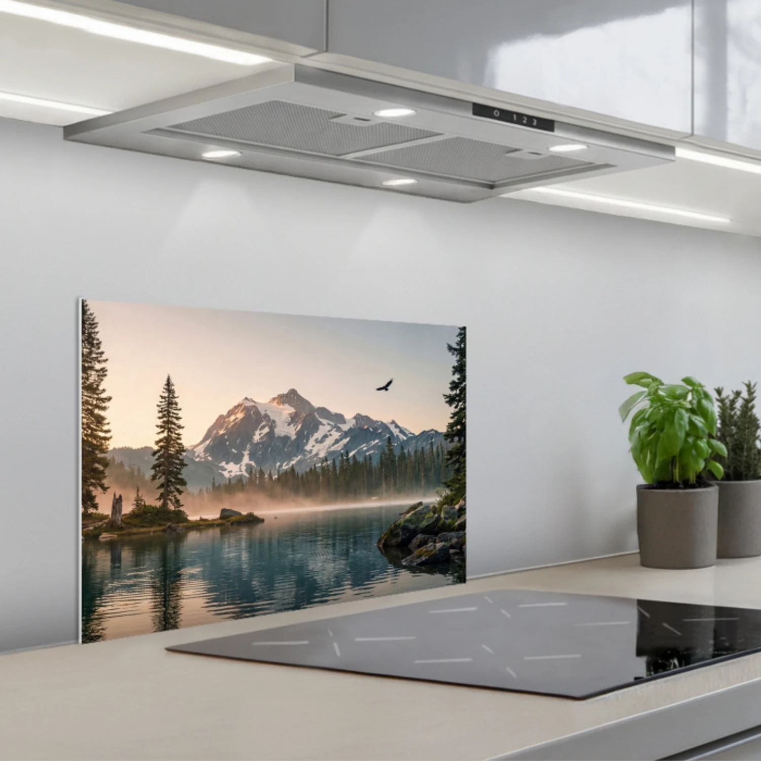 Bergen - Water - Bomen keuken achterwand spatscherm klein -3d_schuin
