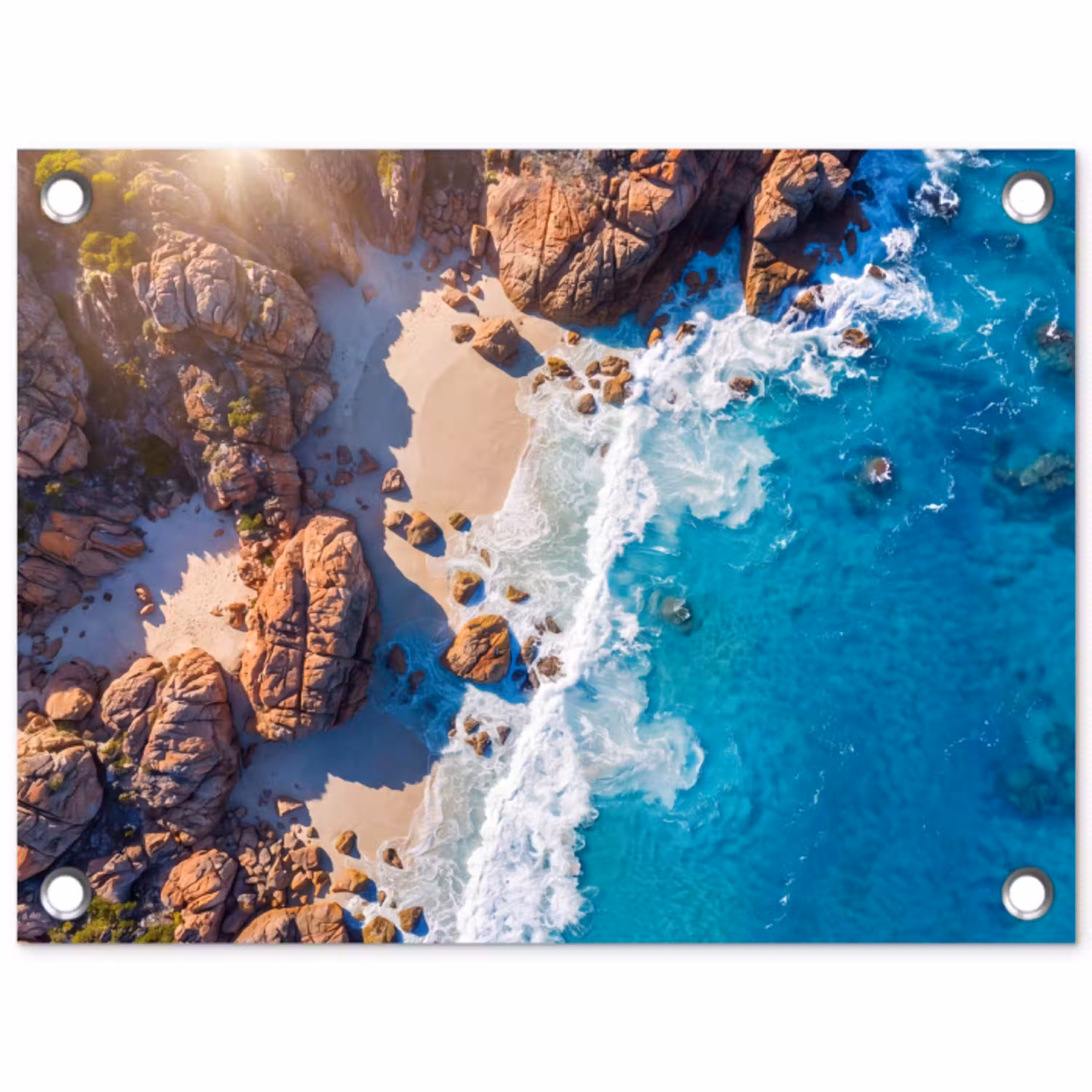 Strand - Zee - Rotsen - Natuur - Blauw tuinposter los doek klein -3d