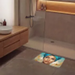 Portret - Vrouw - Schilderij - Blauw - Goud - Expressief Badmat klein -sfeer2