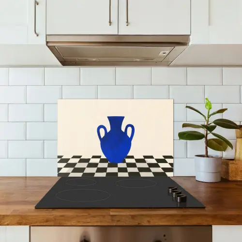 Vaas - Blauw - Geblokt - Modern keuken achterwand spatscherm klein -sfeer2
