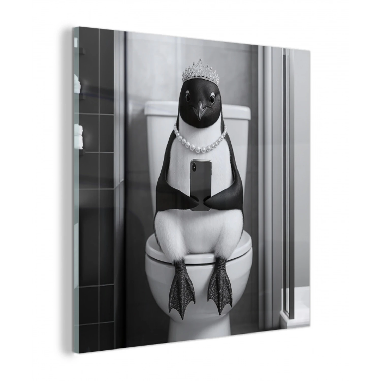 Pinguïn - Telefoon - Toilet - Zwart - Wit plexiglas 5mm klein -z3d