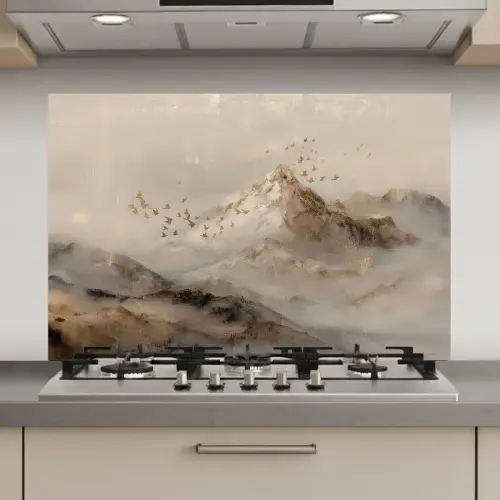 Berglandschap - Mist  - Penseelstreken keuken achterwand spatscherm klein -3d_website
