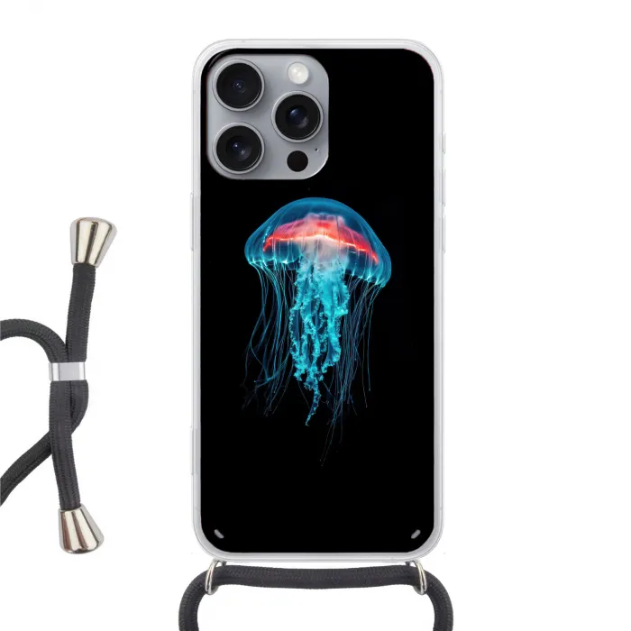 Kwal - Tentakels - Blauw - Licht Hoesje iPhone 16 Pro Max met koord klein -3d