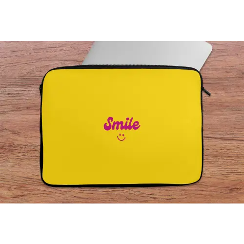 Smile - Geel - Roze laptophoes neopreen klein -tafel