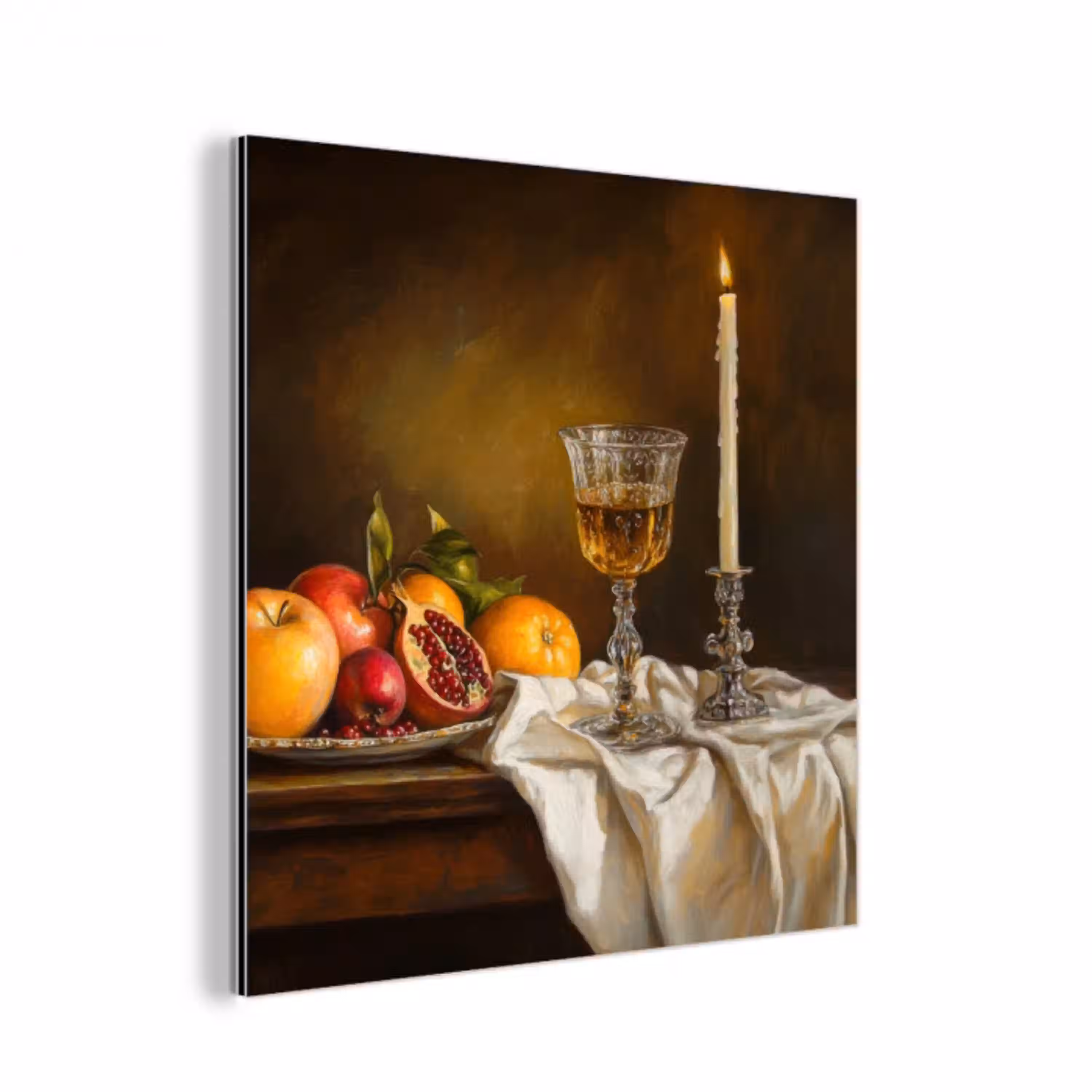 Fruit -  Stilleven - Wijn - Kaars aluminium wit klein -3d