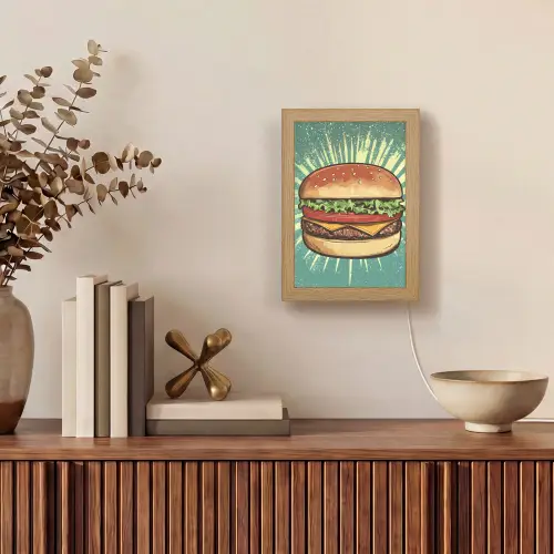 Hamburger - Illustratie - Sla - Kaas Light Box met kabel (Tafellamp) klein -sfeer2