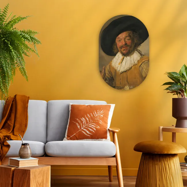 De vrolijke drinker - Schilderij van Frans Hals Wandcirkel Ovaal Forex klein -sfeer4
