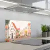 Bloemen - Huizen - Dorp keuken achterwand spatscherm klein -3d_schuin