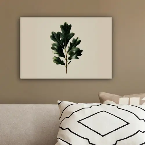 Eikenbladeren - Beige - Groen - Golvende randen canvas 2cm klein -sfeer3