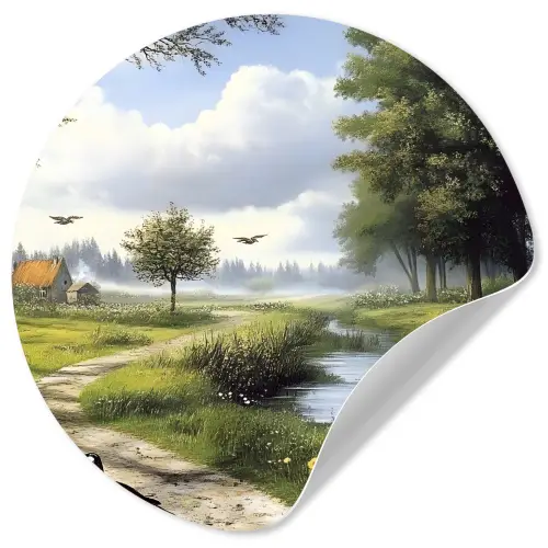 Zandpad - Groen landschap - Water Wandcirkel behangsticker klein -3d