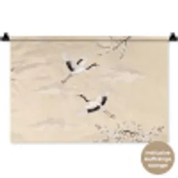 Kraanvogels - Bloesem - Beige Wandkleed katoen klein -t3d_DE