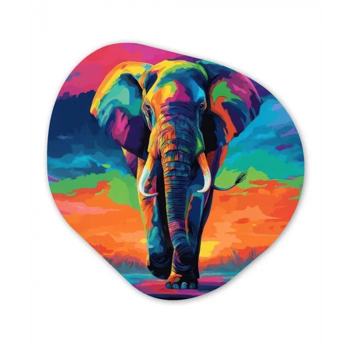 Olifant - Kleurrijk - Lucht - Abstract Wandcirkel Organisch Forex 3mm klein -3d