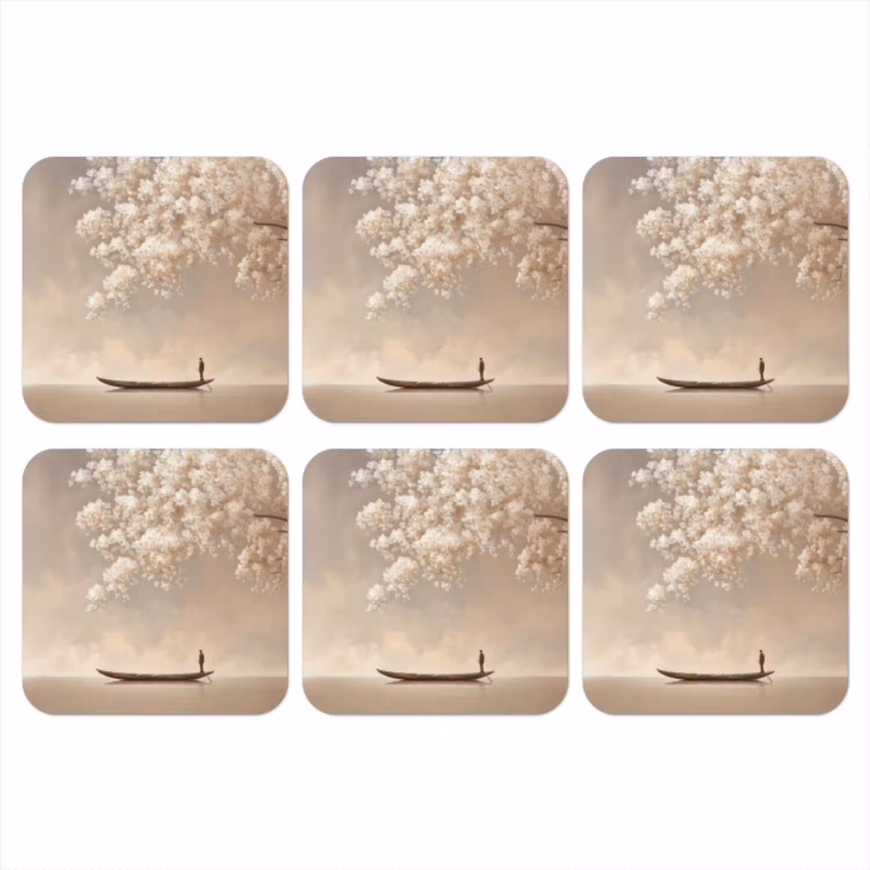 Bloesems - Wit - Boot - Minimalistisch onderzetter kurk middel -3d