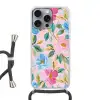 Blauw - Roze - Bloemen Hoesje iPhone 16 Pro Max met koord klein -3d