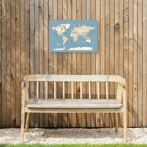 Wereldkaart - Oceaan - Realistisch - Blauw Tuinposter op houten frame 2 cm dik klein -sfeer4