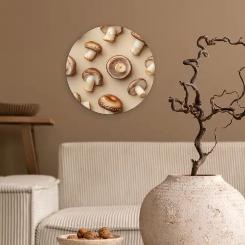 Kastanje Champignons - Beige Wandcirkel kunststof plaat 5mm dik klein -sfeer1