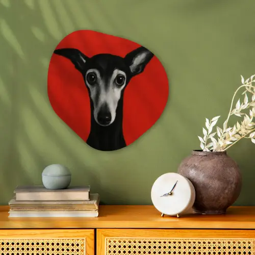 Windhond - Minimalistisch - Rood Wandcirkel Organisch Forex 3mm klein -sfeer2