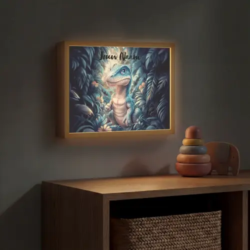 Dino - Jungle - Blauw Light Box met batterij (Wandlamp kind) middel -sfeer5_kind