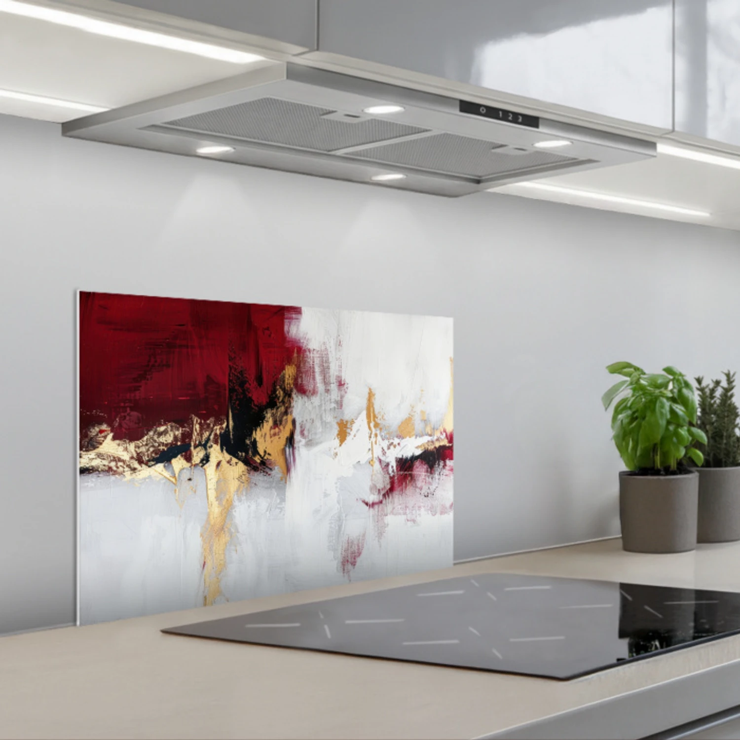 Rood - Marmer - Abstract - Goud - Modern keuken achterwand spatscherm klein -3d_schuin