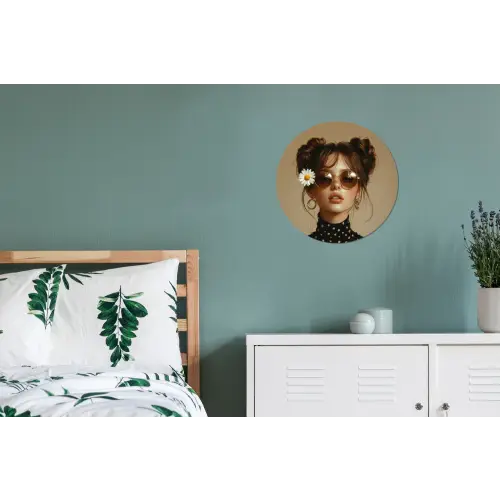 Vrouw - Beige - Bloem - Modern - Portret Wandcirkel aluminium klein -slaapkamer