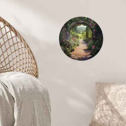 Doorkijk - Bloemen - Natuur - Rozenboog Wandcirkel behangsticker klein -sfeer4