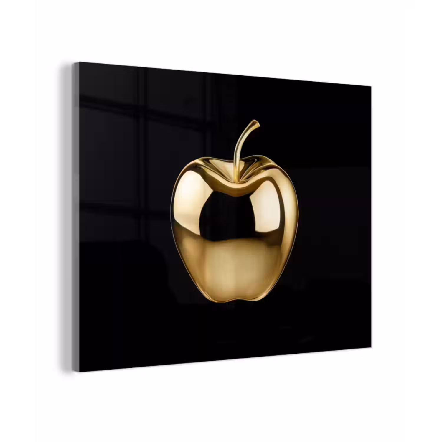 Glas schilderij - Appel - Goud - Chrome - Zwart