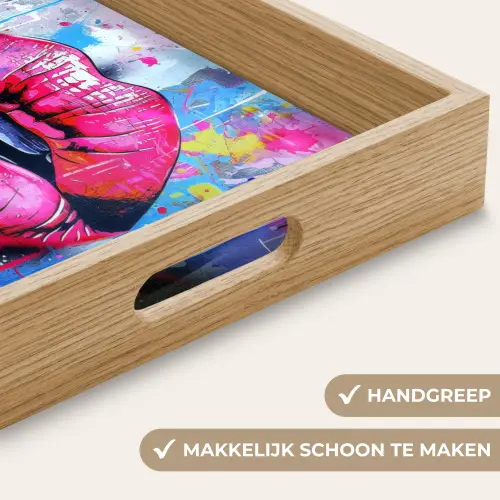 Graffiti - Lippen - Felroze - Geschilderd Dienblad Rechthoek middel -USP_HandgreepNL
