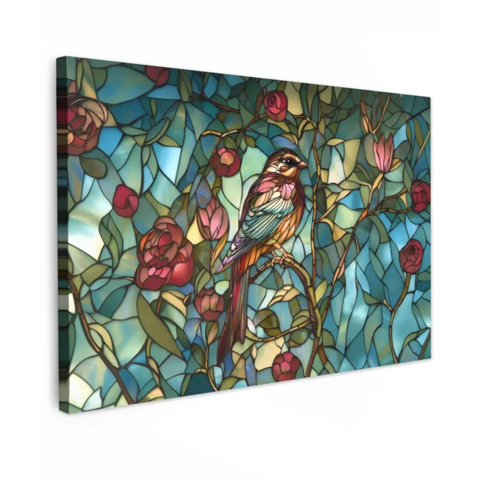 Vogel - Tak - Rozen - Mozaïek canvas 2cm klein -z3d