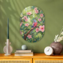 Papagaai - Hibiscusbloemen - Kleurrijk Wandcirkel Ovaal Forex klein -sfeer2