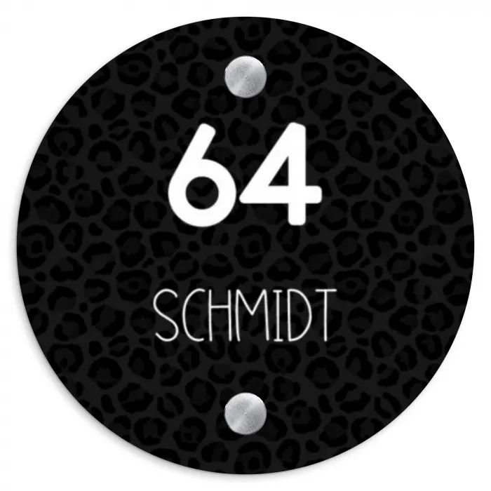 Zwart panterprint - Modern Naambord Rond klein -3d