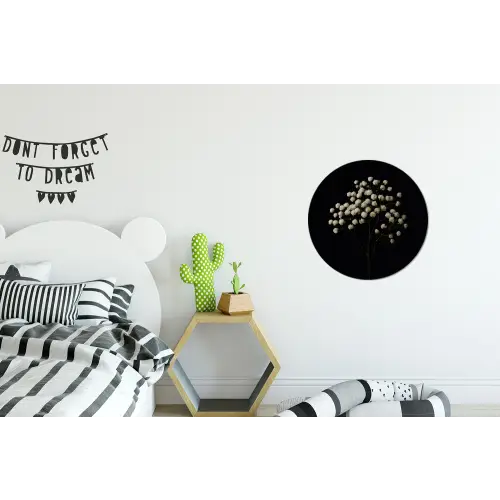 Gipskruid - Bloemetjes - Wit - Minimalistisch Wandcirkel aluminium klein -kinderkamer
