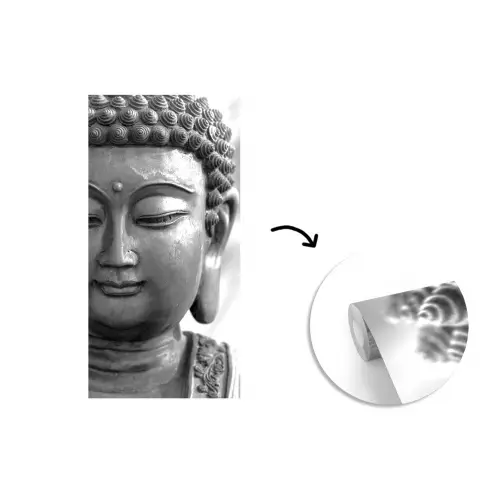 Boeddha - Grijs - Spiritualiteit - Buddha beeld - Religie fotobehang vinyl groot -3d