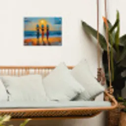 Vrouwen - Strand - Zondsondergang tuinposter los doek klein -sfeer7