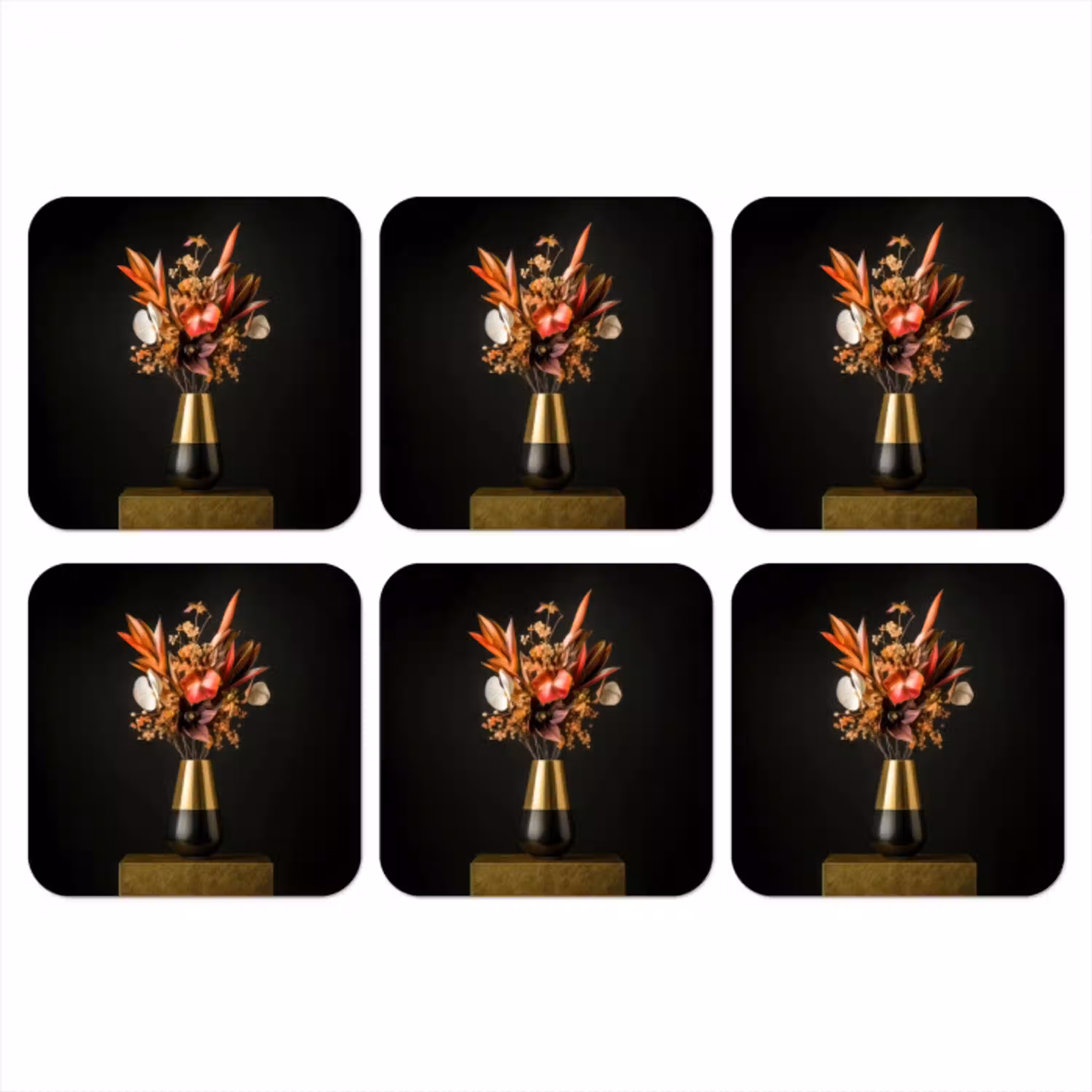 Exotisch - Boeket - Vaas - Goud onderzetter kurk middel -3d