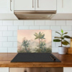 Tropisch landschap - palmbomen - Bloemen - Roze lucht keuken achterwand spatscherm klein -sfeer2