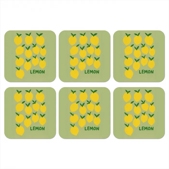 Citroenen - Blaadjes - Geel - Patroon onderzetter kurk middel -3d