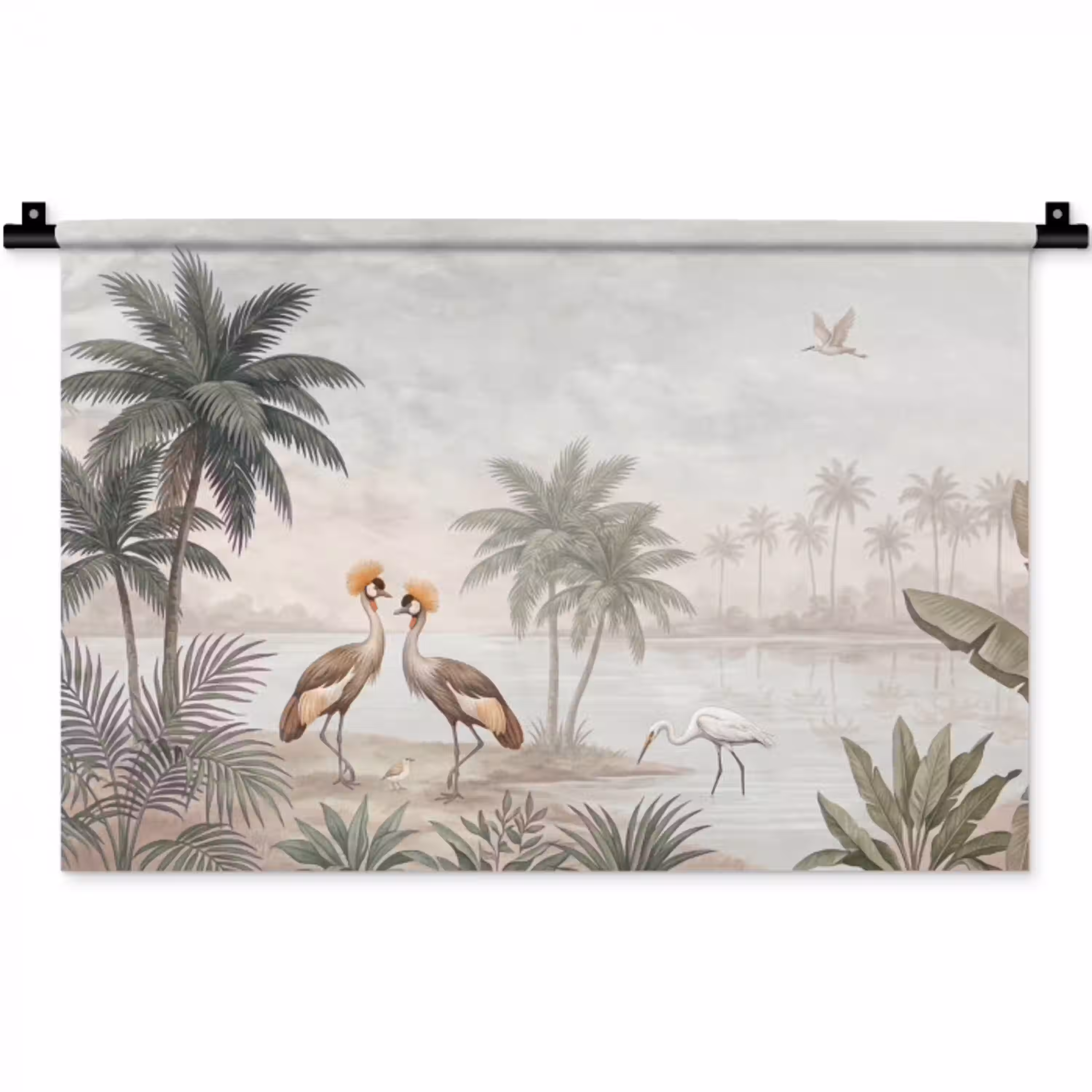 Kraanvogels - Palmbomen - Tropisch Wandkleed katoen klein -zz3d