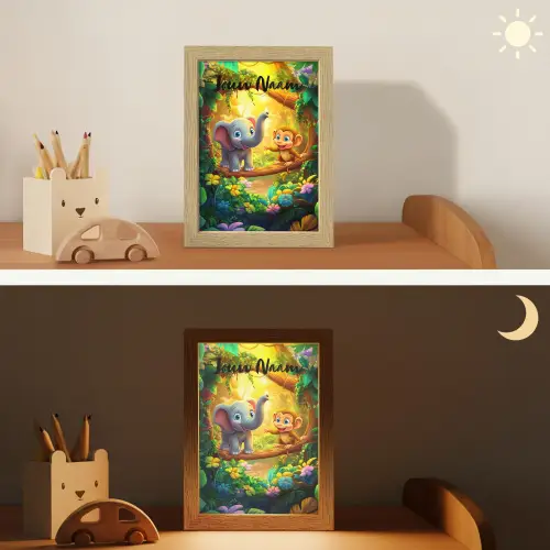 Olifant - Appje - Jungle - Kleurrijk Light Box met kabel (Kinderlampje) klein -sfeer3_kind