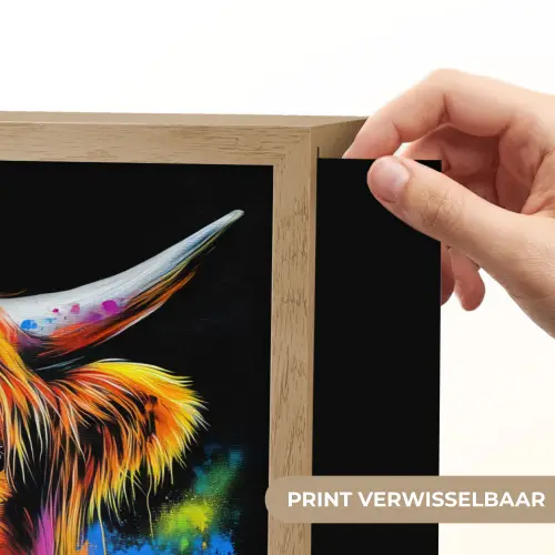 Schotse Hooglander - Graffiti - Kleurrijk - Bloem - Dieren Light Box met batterij (Wandlamp) middel -USP_websiteprintNL