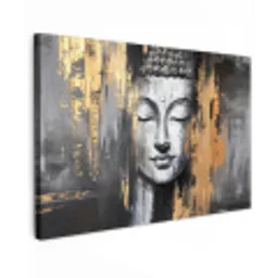 Boedhha - Penseelstreken - Goud - Abstract Tuinposter op houten frame 2 cm dik klein -3d