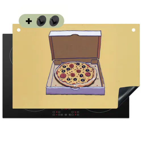 Pizza - Doos - Salami - Illustratie Inductie beschemer met haakjes klein -3d