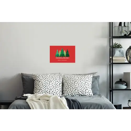Minimalistisch - Kerstbomen - Rood - Sneeuw Muursticker klein -slaapkamer