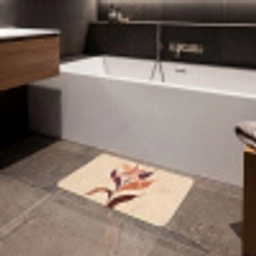 Minimalistisch - Bloem - Bladeren - Beige Badmat klein -sfeer3