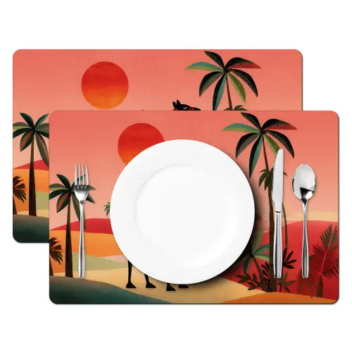 Kameel - Gekleurd tapijt - Duinen - Rode zon Placemat vinyl groot -zzsfeer2_Kitchenyeah-website