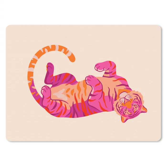 Tijger - Roze - Oranje muismat rubber klein -3d