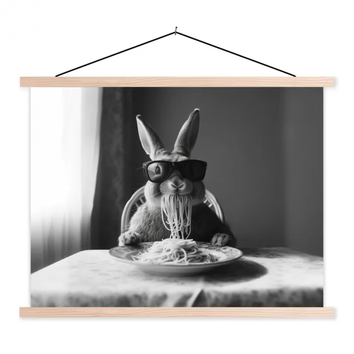 Konijn - Bunny - Zonnebril - Tafelkleed - Pasta - Schattig textielposter latten blank klein -3d