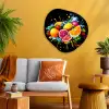 Fruit - Graffiti - Kleurrijk - Sinaasappel - Aardbei - Abstract Wandcirkel Organisch Aluminium middel -sfeer4