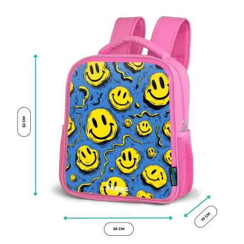 Smiley - Geel - Blauw Kinderrugzak - Roze middel -productfoto_formaten