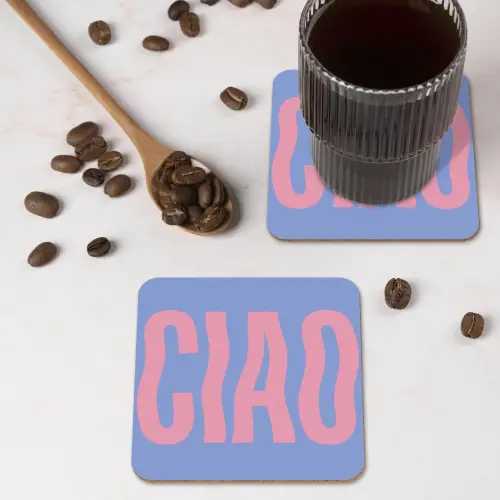 Ciao - Roze - Blauw - Golvend onderzetter kurk middel -sfeer2